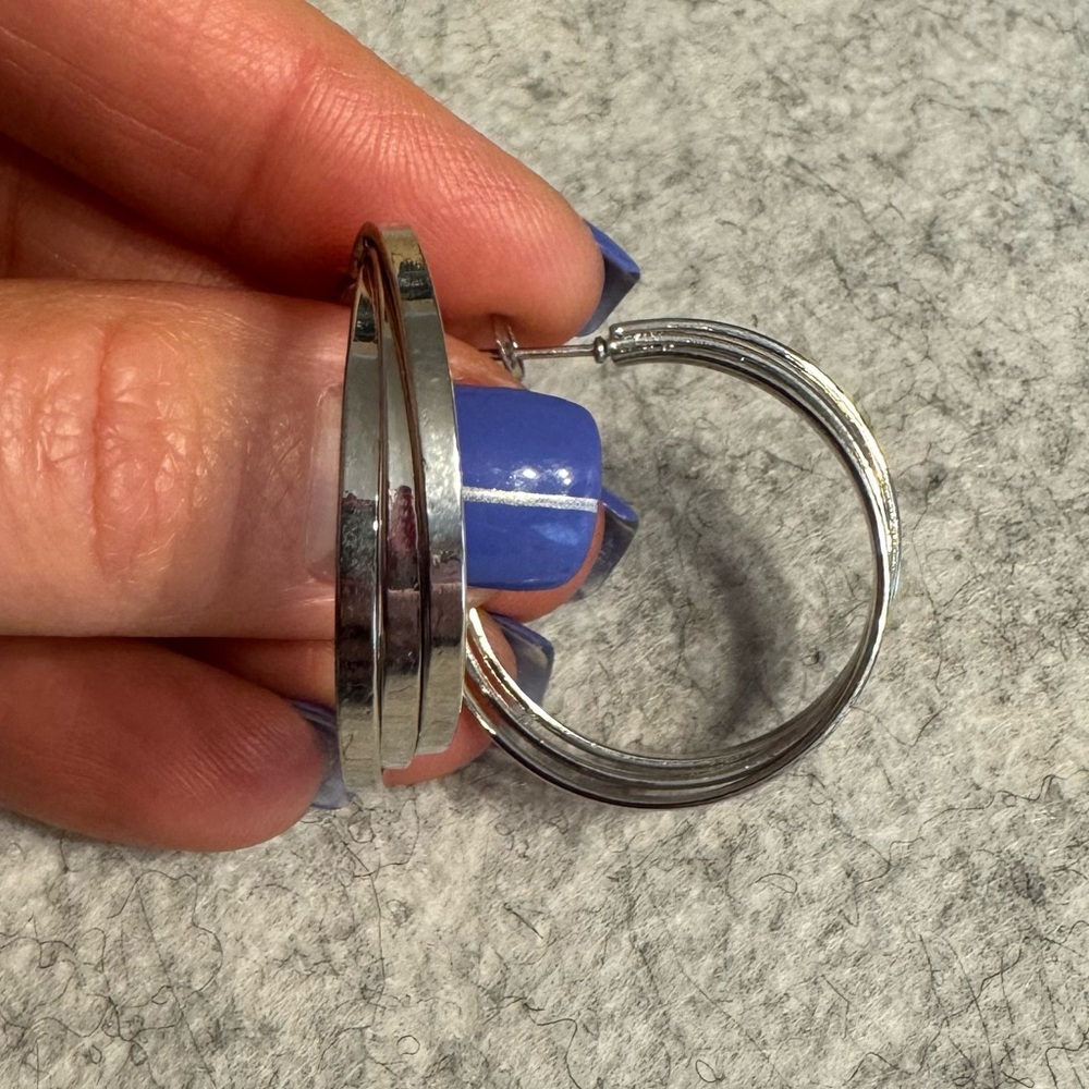 Silver Triple-Band Hoop Earrings